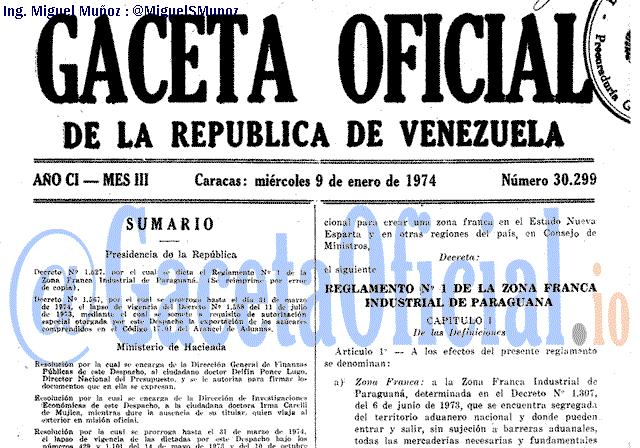 Gaceta Oficial 30299 del 9 Enero 1974