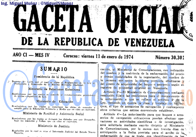 Gaceta Oficial 30301 del 11 Enero 1974