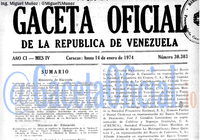 Gaceta Oficial 30303 del 14 Enero 1974