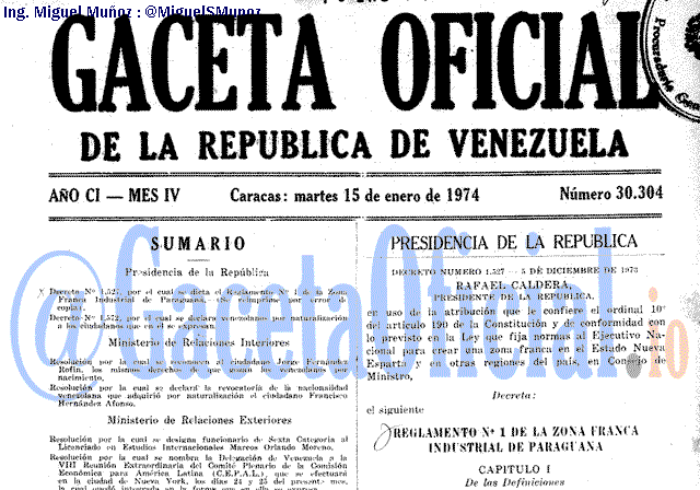 Gaceta Oficial 30304 del 15 Enero 1974