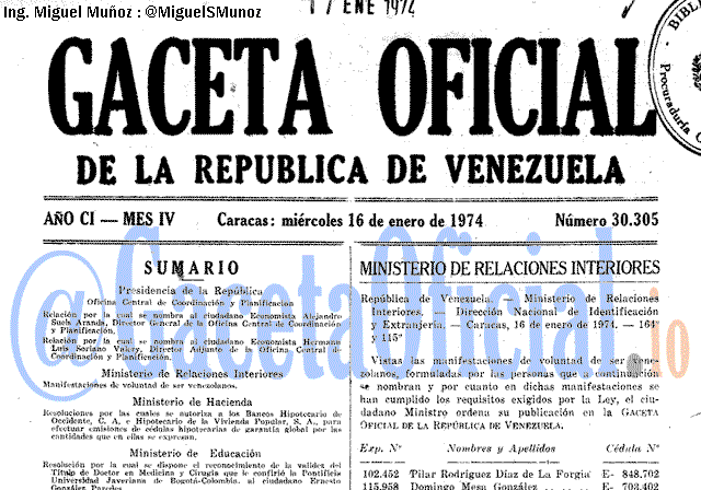 Gaceta Oficial 30305 del 16 Enero 1974