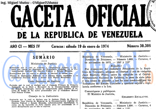 Gaceta Oficial 30308 del 19 Enero 1974