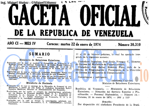 Gaceta Oficial 30310 del 22 Enero 1974