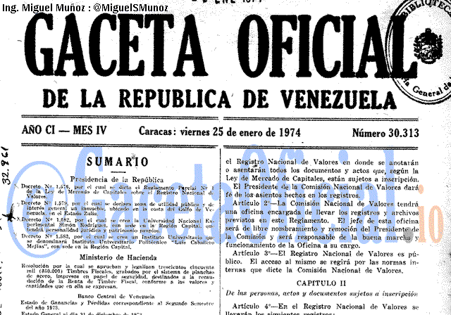 Gaceta Oficial 30313 del 25 Enero 1974