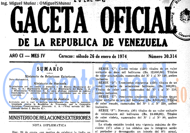 Gaceta Oficial 30314 del 26 Enero 1974