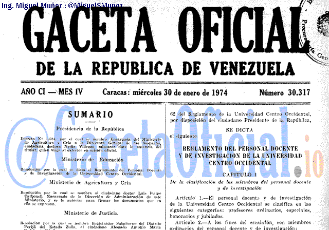 Gaceta Oficial 30317 del 30 Enero 1974