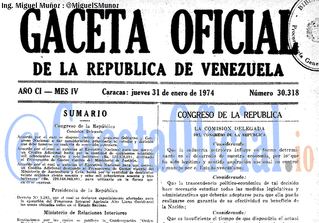 Gaceta Oficial 30318 del 31 Enero 1974