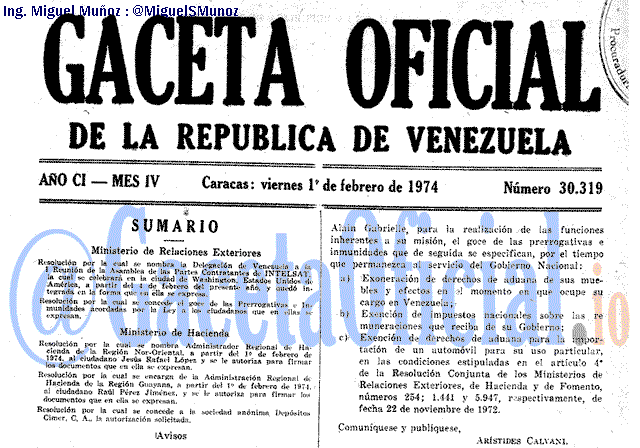 Gaceta Oficial 30319 del 1 Febrero 1974