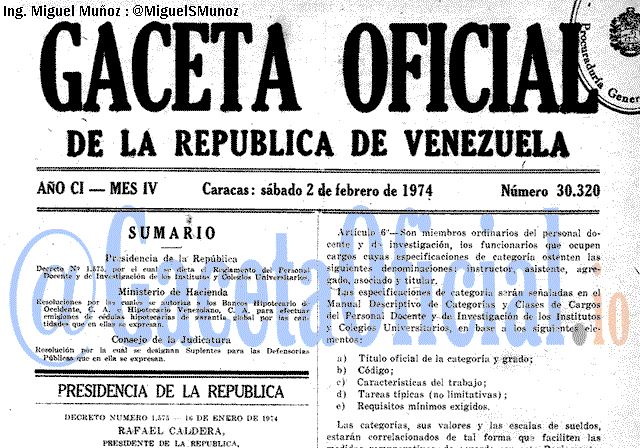 Gaceta Oficial 30320 del 2 Febrero 1974