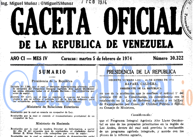 Gaceta Oficial 30322 del 5 Febrero 1974