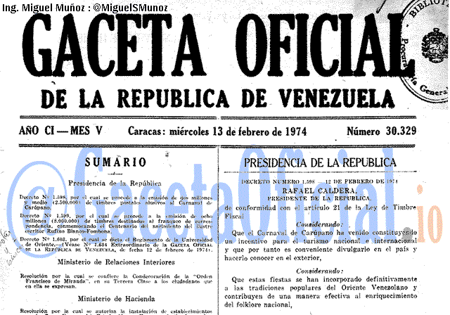 Gaceta Oficial 30329 del 13 Febrero 1974