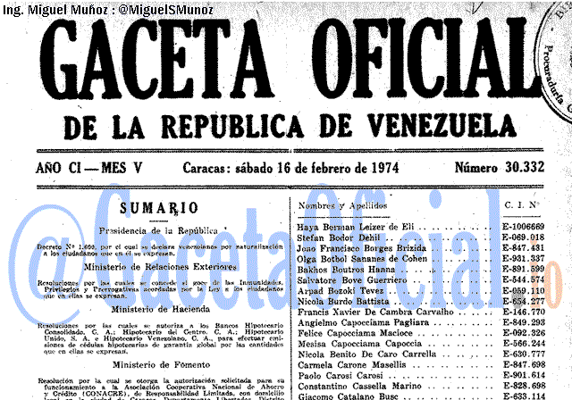 Gaceta Oficial 30332 del 16 Febrero 1974