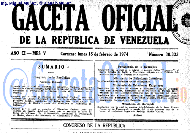 Gaceta Oficial 30333 del 18 Febrero 1974