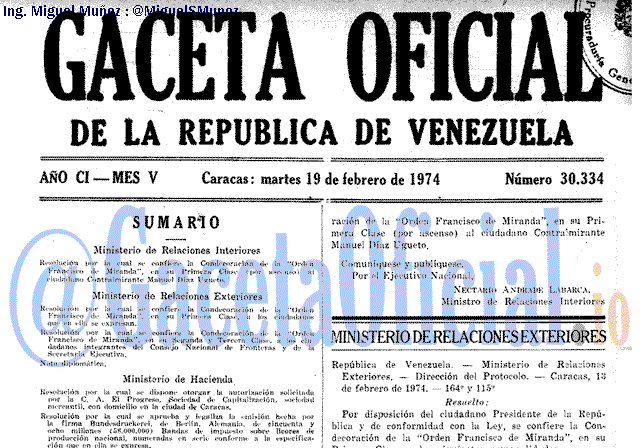 Gaceta Oficial 30334 del 19 Febrero 1974