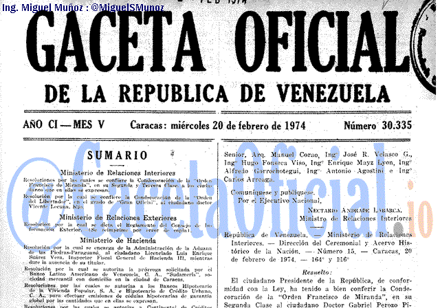 Gaceta Oficial 30335 del 20 Febrero 1974