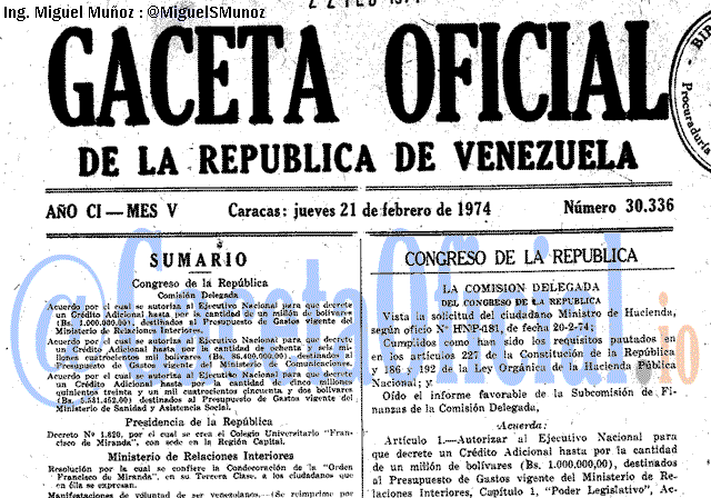 Gaceta Oficial 30336 del 21 Febrero 1974