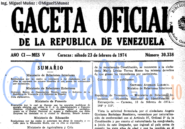 Gaceta Oficial 30338 del 23 Febrero 1974