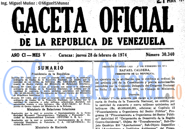 Gaceta Oficial 30340 del 28 Febrero 1974