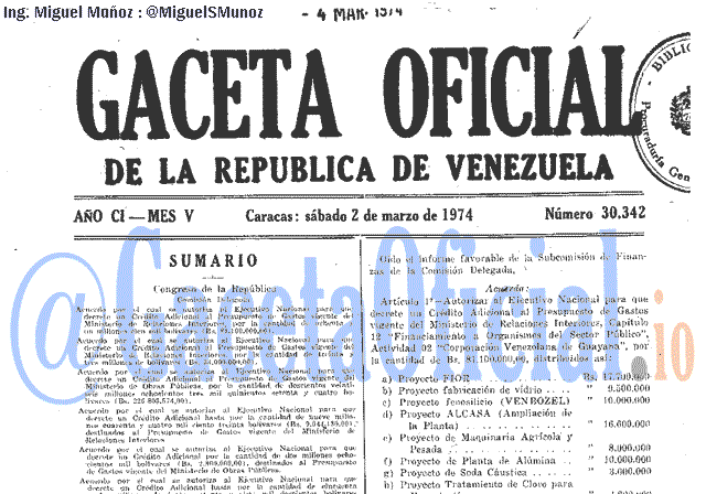 Gaceta Oficial 30342 del 2 Marzo 1974
