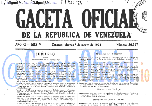 Gaceta Oficial 30347 del 8 Marzo 1974