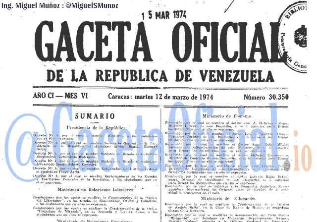 Gaceta Oficial 30350 del 12 Marzo 1974