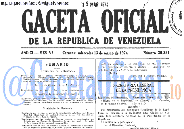 Gaceta Oficial 30351 del 13 Marzo 1974