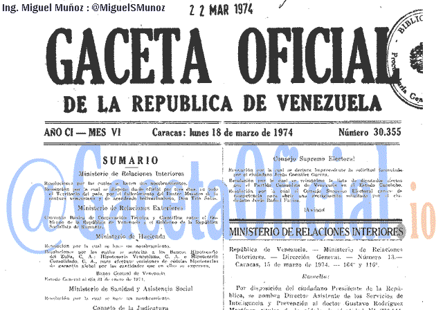 Gaceta Oficial 30355 del 18 Marzo 1974