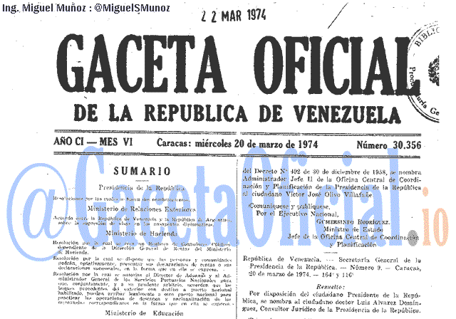 Gaceta Oficial 30356 del 20 Marzo 1974