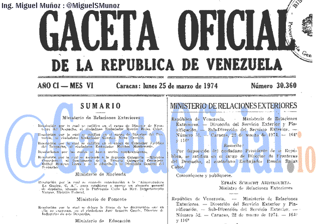 Gaceta Oficial 30360 del 25 Marzo 1974