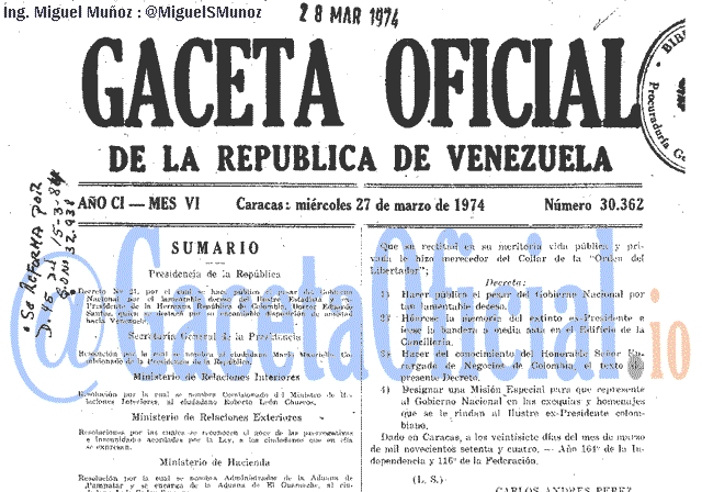 Gaceta Oficial 30362 del 27 Marzo 1974