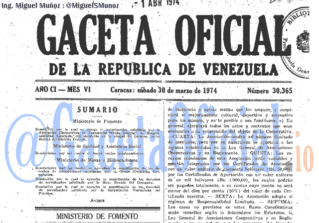 Gaceta Oficial 30365 del 30 Marzo 1974