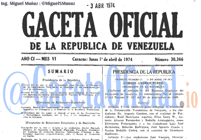 Gaceta Oficial 30366 del 1 Abril 1974