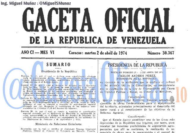 Gaceta Oficial 30367 del 2 Abril 1974