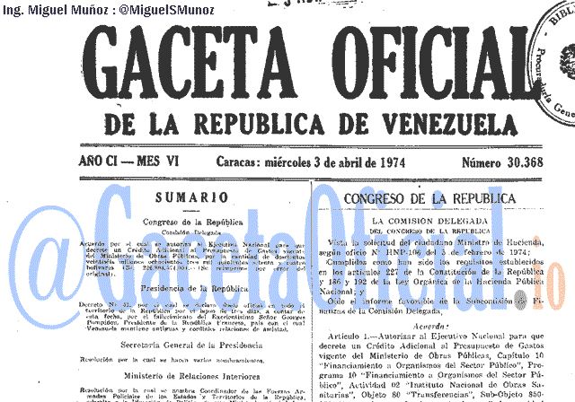 Gaceta Oficial 30368 del 3 Abril 1974