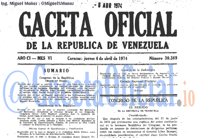 Gaceta Oficial 30369 del 4 Abril 1974