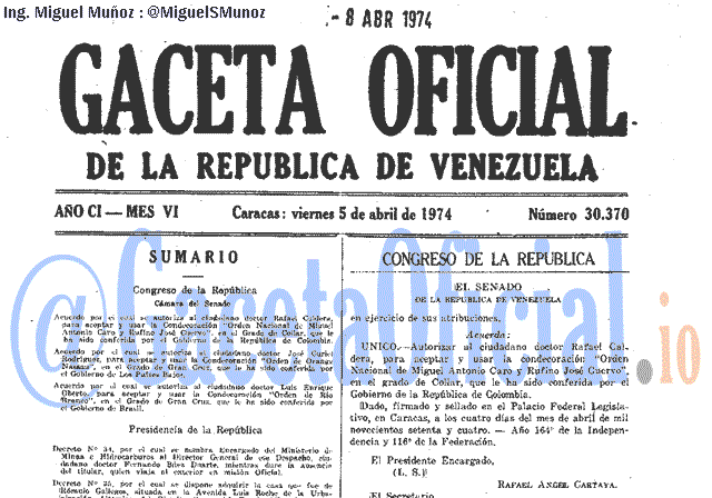 Gaceta Oficial 30370 del 5 Abril 1974