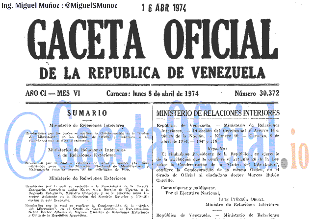 Gaceta Oficial 30372 del 8 Abril 1974