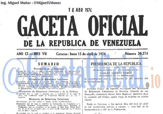 Gaceta Oficial 30374 del 15 Abril 1974