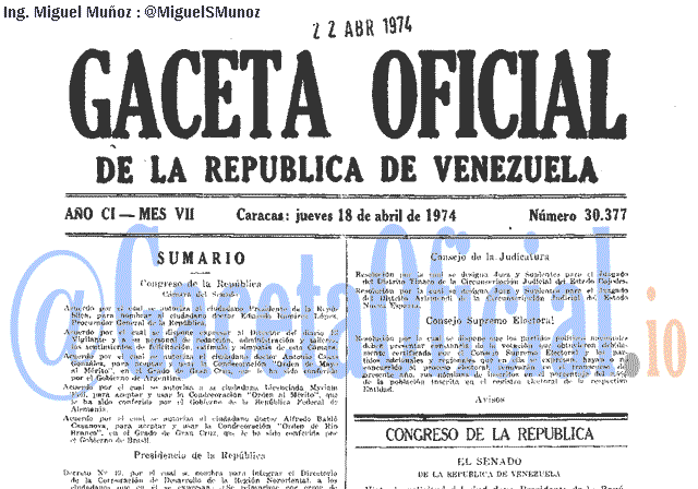 Gaceta Oficial 30377 del 18 Abril 1974