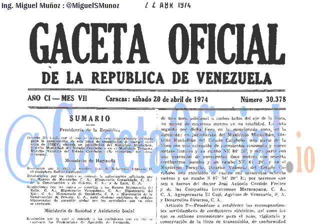 Gaceta Oficial 30378 del 20 Abril 1974
