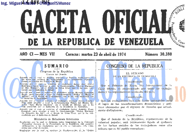 Gaceta Oficial 30380 del 23 Abril 1974