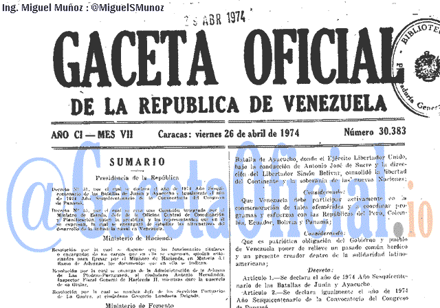 Gaceta Oficial 30383 del 26 Abril 1974