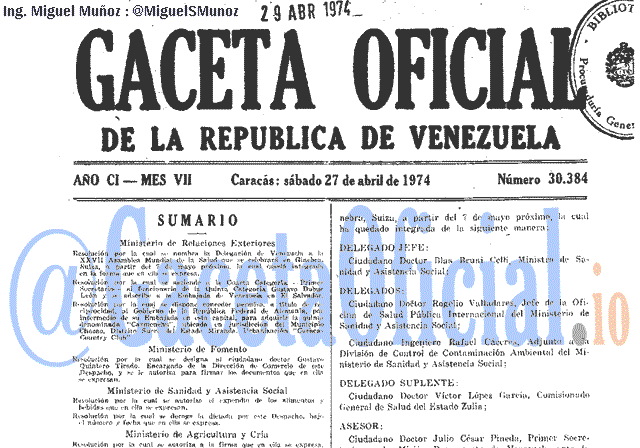 Gaceta Oficial 30384 del 27 Abril 1974