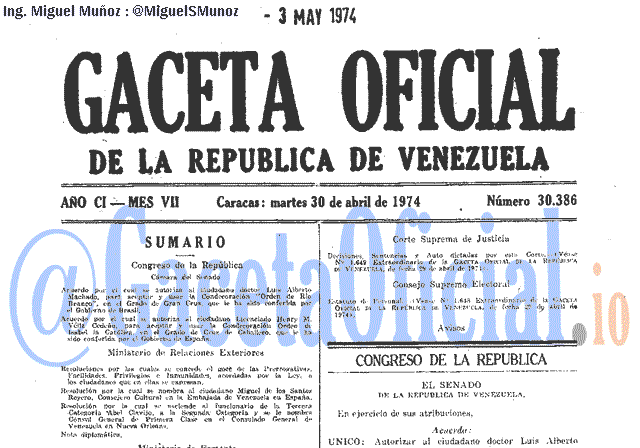 Gaceta Oficial 30386 del 30 Abril 1974