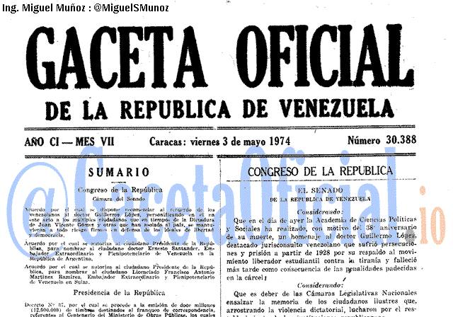 Gaceta Oficial 30388 del 3 Mayo 1974