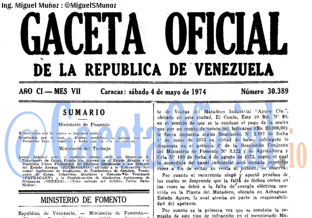 Gaceta Oficial 30389 del 4 Mayo 1974