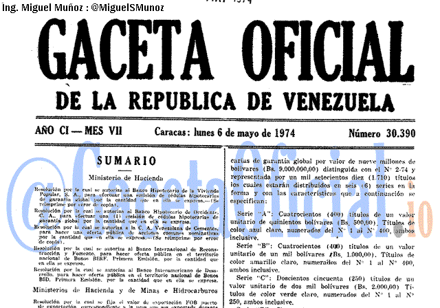 Gaceta Oficial 30390 del 6 Mayo 1974