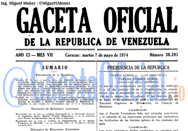 Gaceta Oficial 30391 del 7 Mayo 1974