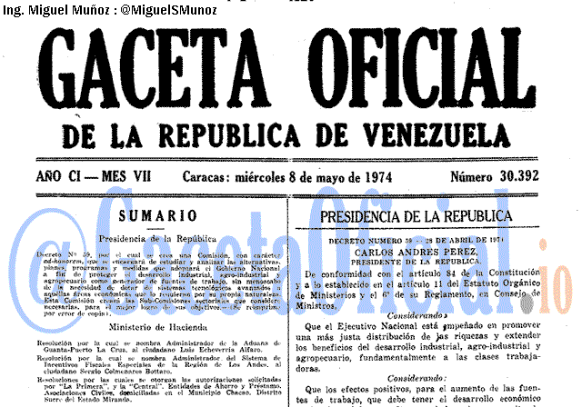 Gaceta Oficial 30392 del 8 Mayo 1974