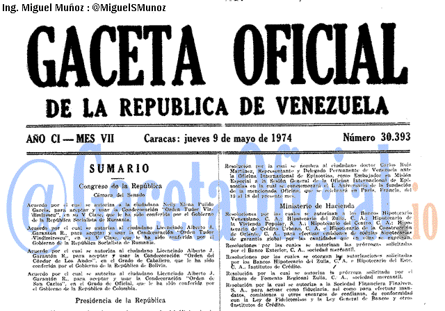 Gaceta Oficial 30393 del 9 Mayo 1974